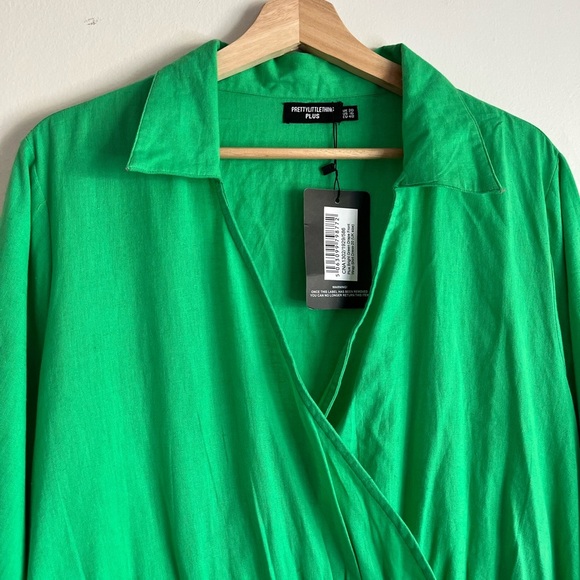 PrettyLittleThing Plus Bright Green Wrap Shirt Dress Size 16 NWT - Picture 12 of 16